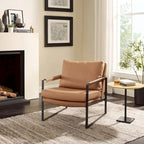 Fauteuil d'appoint en cuir Mid-Century, marron/kaki, structure en métal, 1 place