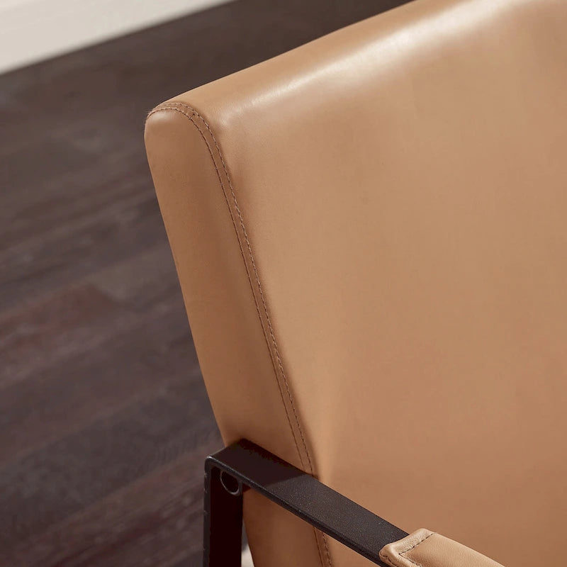 Fauteuil d'appoint en cuir Mid-Century, marron/kaki, structure en métal, 1 place