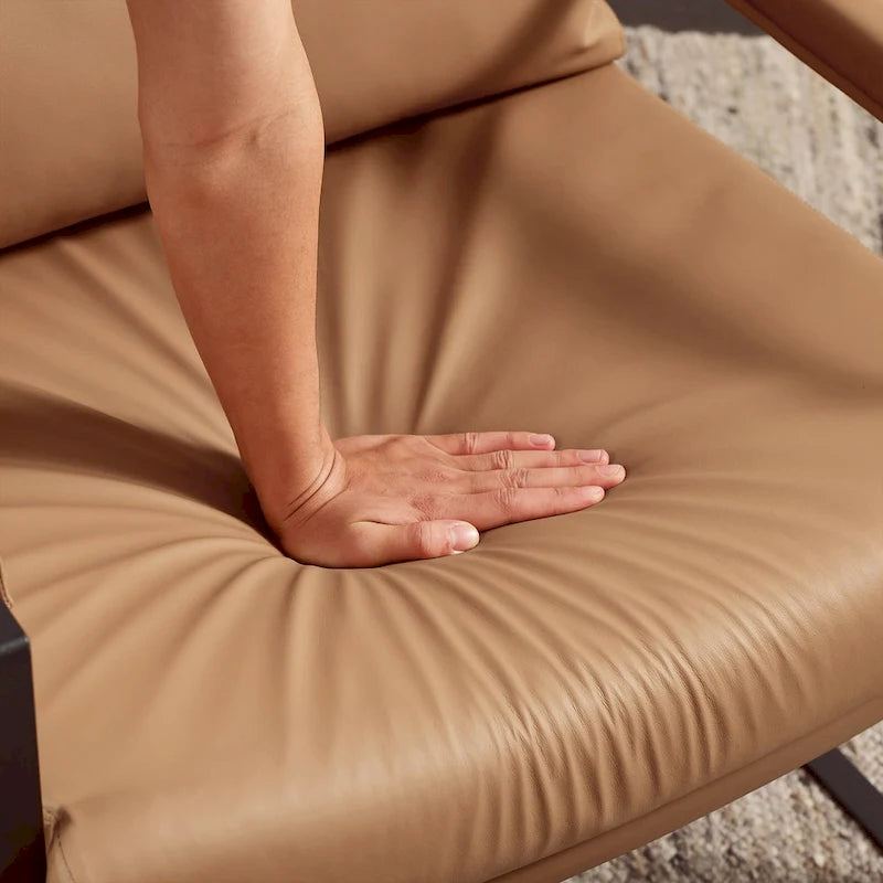Fauteuil d'appoint en cuir Mid-Century, marron/kaki, structure en métal, 1 place