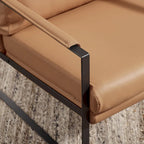 Fauteuil d'appoint en cuir Mid-Century, marron/kaki, structure en métal, 1 place