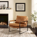 Fauteuil d'appoint en cuir Mid-Century, marron/kaki, structure en métal, 1 place