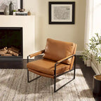 Fauteuil d'appoint en cuir Mid-Century, marron/kaki, structure en métal, 1 place