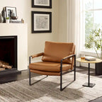 Fauteuil d'appoint en cuir Mid-Century, marron/kaki, structure en métal, 1 place