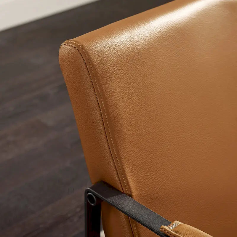 Fauteuil d'appoint en cuir Mid-Century, marron/kaki, structure en métal, 1 place