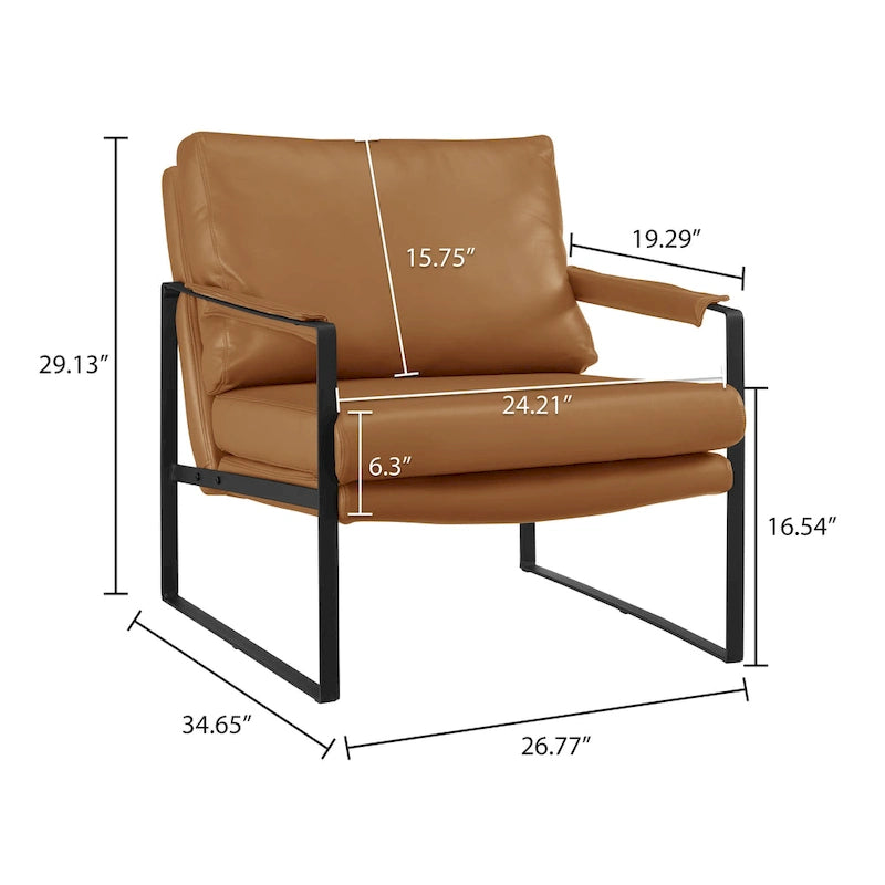 Fauteuil d'appoint en cuir Mid-Century, marron/kaki, structure en métal, 1 place