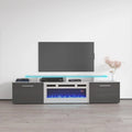 Meuble TV avec cheminée électrique blanc/gris/noir, convient aux téléviseurs de 85 pouces, 190,5 cm (75 po) de largeur x 48,26 cm (19 po) de hauteur, lumières LED, télécommande