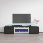 Meuble TV avec cheminée électrique blanc/gris/noir, convient aux téléviseurs de 85 pouces, 190,5 cm (75 po) de largeur x 48,26 cm (19 po) de hauteur, lumières LED, télécommande
