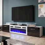 Meuble TV avec cheminée électrique blanc/gris/noir, convient aux téléviseurs de 85 pouces, 190,5 cm (75 po) de largeur x 48,26 cm (19 po) de hauteur, lumières LED, télécommande