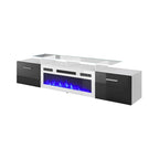Meuble TV avec cheminée électrique blanc/gris/noir, convient aux téléviseurs de 85 pouces, 190,5 cm (75 po) de largeur x 48,26 cm (19 po) de hauteur, lumières LED, télécommande