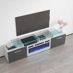 Meuble TV avec cheminée électrique blanc/gris/noir, convient aux téléviseurs de 85 pouces, 190,5 cm (75 po) de largeur x 48,26 cm (19 po) de hauteur, lumières LED, télécommande