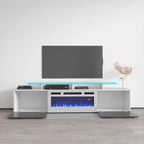 Meuble TV avec cheminée électrique blanc/gris/noir, convient aux téléviseurs de 85 pouces, 190,5 cm (75 po) de largeur x 48,26 cm (19 po) de hauteur, lumières LED, télécommande