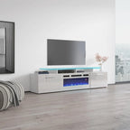 Meuble TV avec cheminée électrique blanc/gris/noir, convient aux téléviseurs de 85 pouces, 190,5 cm (75 po) de largeur x 48,26 cm (19 po) de hauteur, lumières LED, télécommande