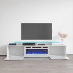 Meuble TV avec cheminée électrique blanc/gris/noir, convient aux téléviseurs de 85 pouces, 190,5 cm (75 po) de largeur x 48,26 cm (19 po) de hauteur, lumières LED, télécommande