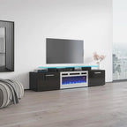 Meuble TV avec cheminée électrique blanc/gris/noir, convient aux téléviseurs de 85 pouces, 190,5 cm (75 po) de largeur x 48,26 cm (19 po) de hauteur, lumières LED, télécommande