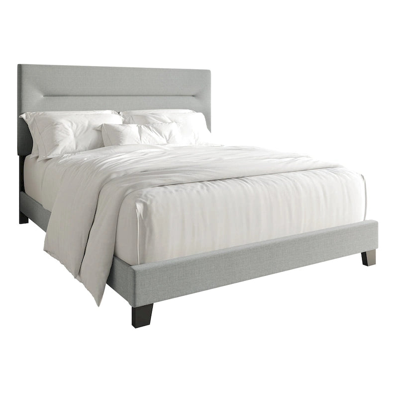Lit rembourré en lin, tête de lit en mousse, bois d'hévéa/MDF, 2 places, gris/bleu/beige/bleu clair, simple/double/grand lit/très grand lit