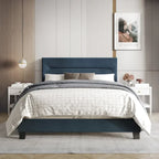 Lit rembourré en lin, tête de lit en mousse, bois d'hévéa/MDF, 2 places, gris/bleu/beige/bleu clair, simple/double/grand lit/très grand lit