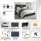 Lit rembourré en lin, tête de lit en mousse, bois d'hévéa/MDF, 2 places, gris/bleu/beige/bleu clair, simple/double/grand lit/très grand lit