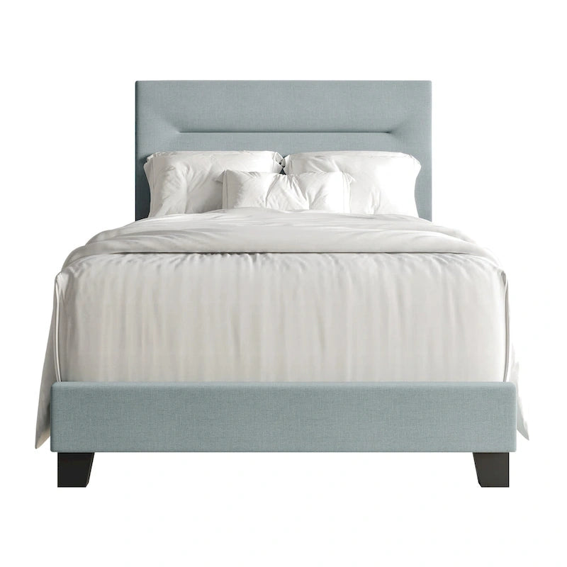 Lit rembourré en lin, tête de lit en mousse, bois d'hévéa/MDF, 2 places, gris/bleu/beige/bleu clair, simple/double/grand lit/très grand lit