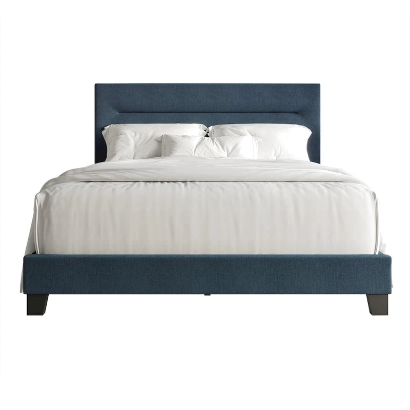 Lit rembourré en lin, tête de lit en mousse, bois d'hévéa/MDF, 2 places, gris/bleu/beige/bleu clair, simple/double/grand lit/très grand lit