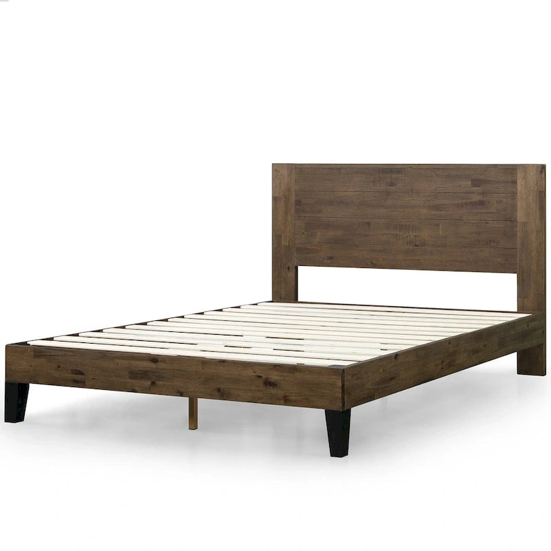 Cadre de lit plateforme en bois avec tête de lit, marron, moderne, 1-2 places, jumeau/double/grand/très grand