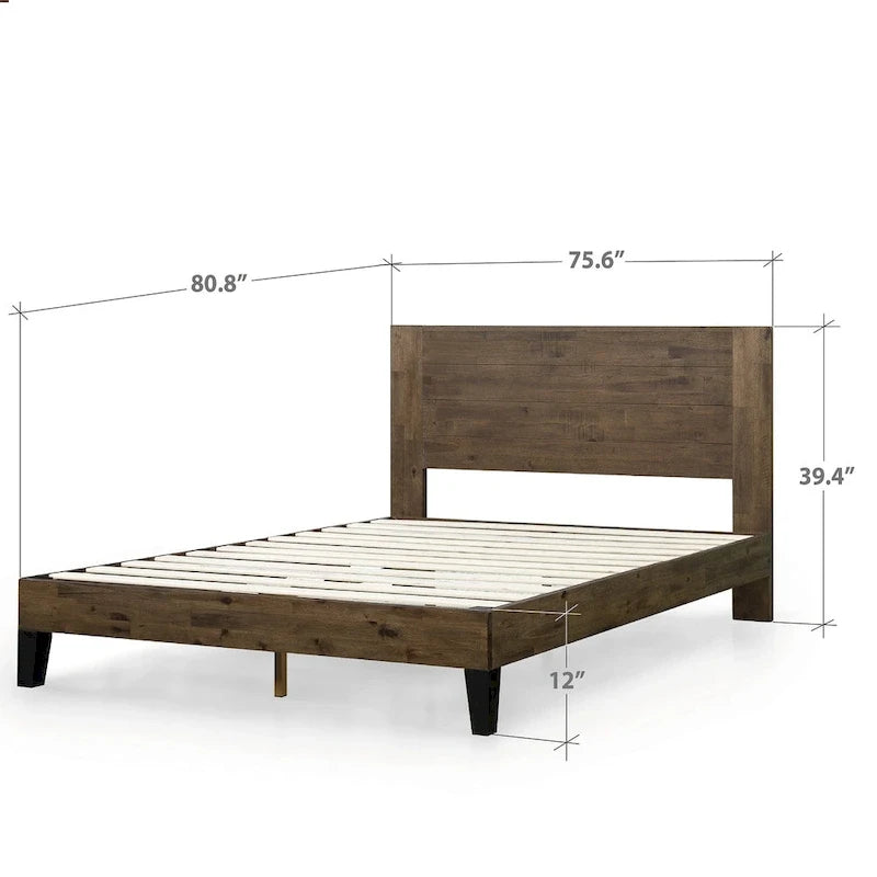 Cadre de lit plateforme en bois avec tête de lit, marron, moderne, 1-2 places, jumeau/double/grand/très grand