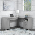 Bureau en L, 60 po de largeur, 1 tiroir classeur, 1 tiroir de rangement, 1 tablette pour clavier, armoire de rangement, gris Cap Cod/gris planches