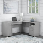 Bureau en L, 60 po de largeur, 1 tiroir classeur, 1 tiroir de rangement, 1 tablette pour clavier, armoire de rangement, gris Cap Cod/gris planches
