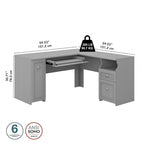 Bureau en L, 60 po de largeur, 1 tiroir classeur, 1 tiroir de rangement, 1 tablette pour clavier, armoire de rangement, gris Cap Cod/gris planches