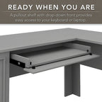 Bureau en L, 60 po de largeur, 1 tiroir classeur, 1 tiroir de rangement, 1 tablette pour clavier, armoire de rangement, gris Cap Cod/gris planches