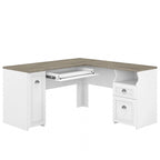 Bureau en L, 60 po de largeur, 1 tiroir classeur, 1 tiroir de rangement, 1 tablette pour clavier, armoire de rangement, gris Cap Cod/gris planches