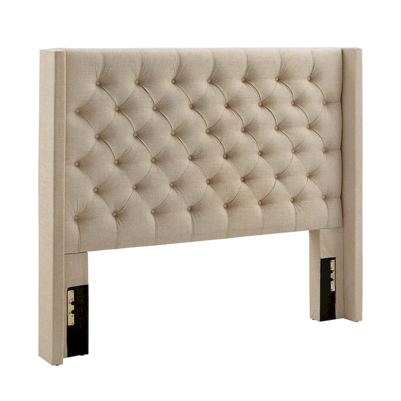 Tête de lit capitonnée à oreilles, Beige/Gris foncé/Gris, Lin