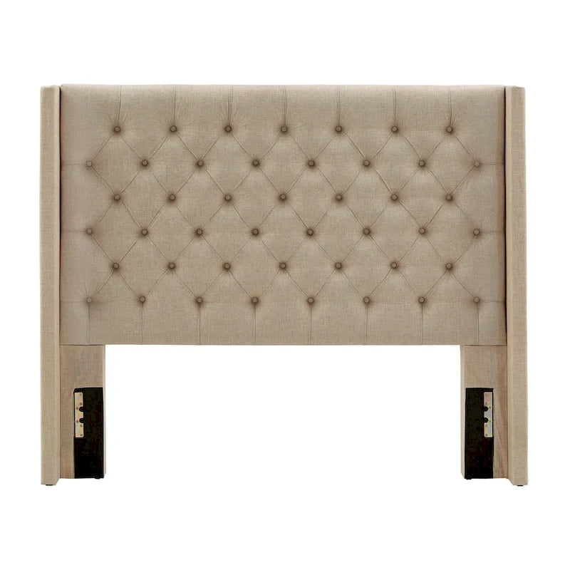 Tête de lit capitonnée à oreilles, Beige/Gris foncé/Gris, Lin