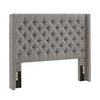Tête de lit capitonnée à oreilles, Beige/Gris foncé/Gris, Lin