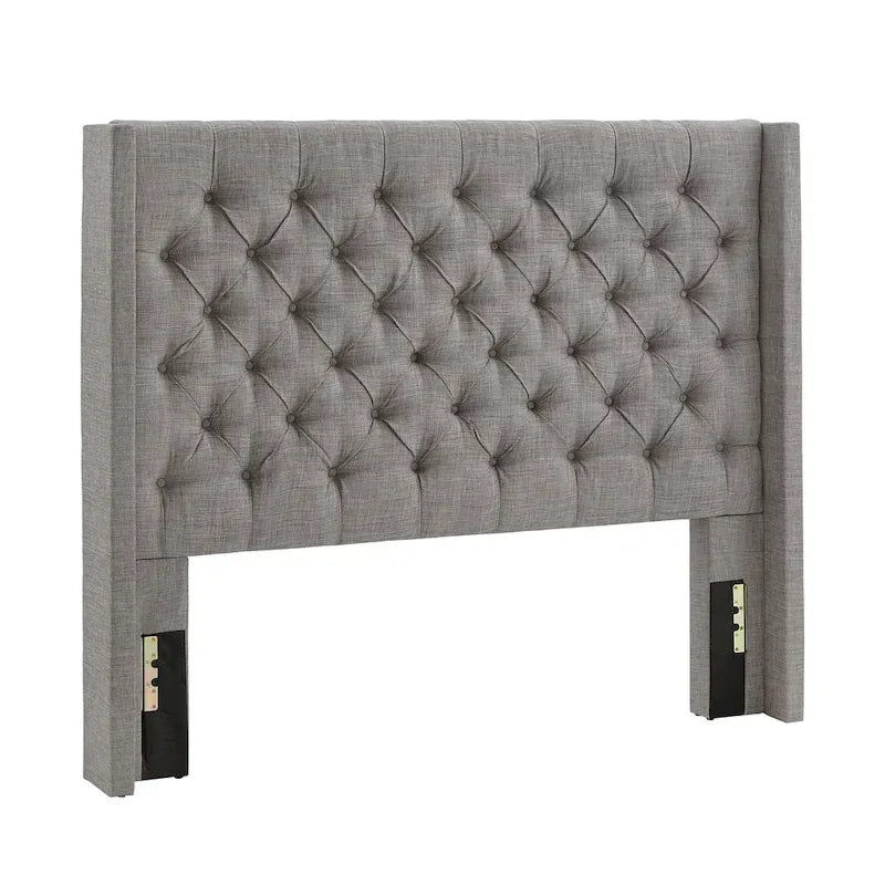Tête de lit capitonnée à oreilles, Beige/Gris foncé/Gris, Lin