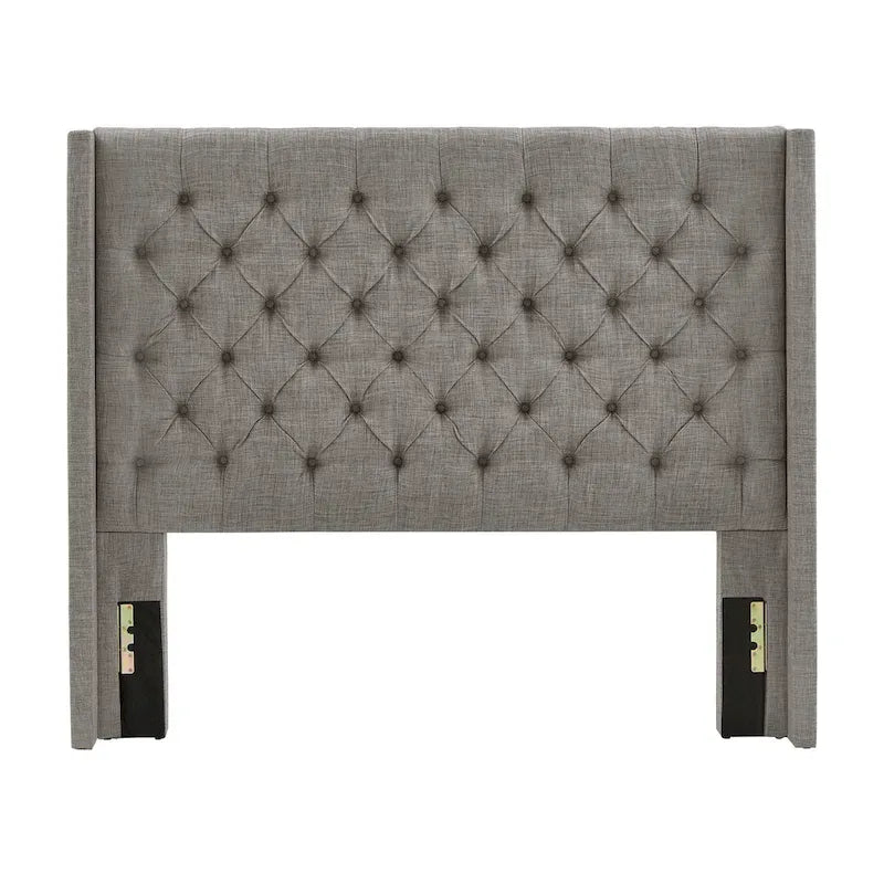 Tête de lit capitonnée à oreilles, Beige/Gris foncé/Gris, Lin