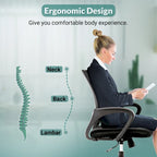 Chaise de bureau pivotante ergonomique, Noire, dossier en maille, hauteur réglable, 1 place