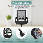 Chaise de bureau pivotante ergonomique, Noire, dossier en maille, hauteur réglable, 1 place