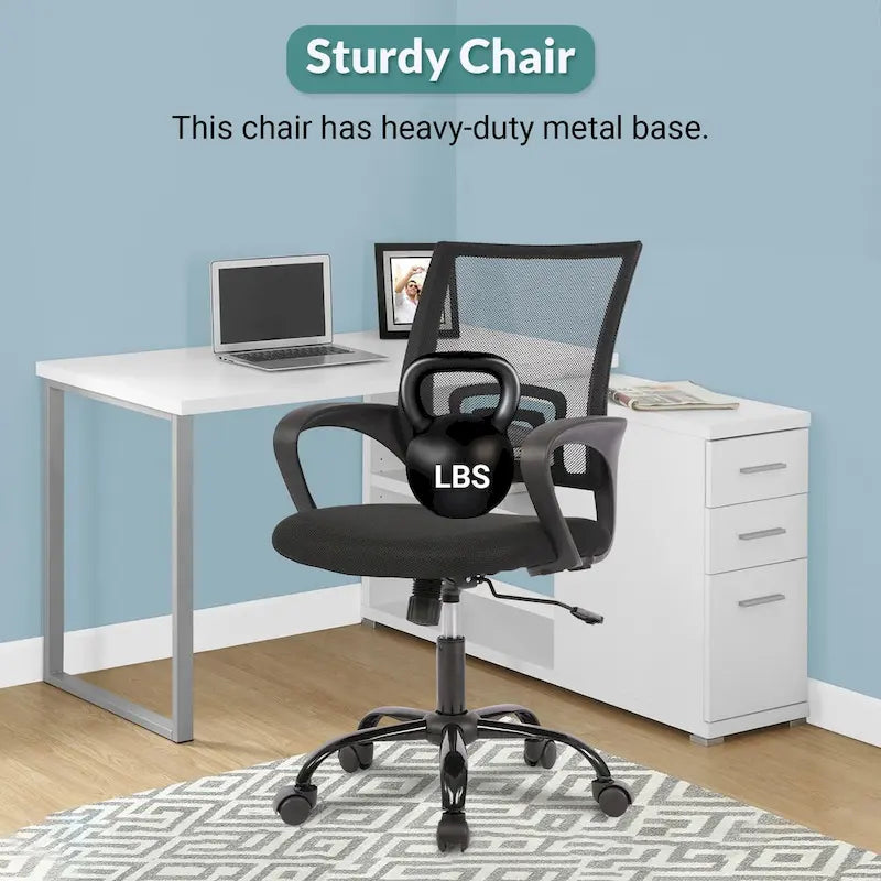 Chaise de bureau pivotante ergonomique, Noire, dossier en maille, hauteur réglable, 1 place