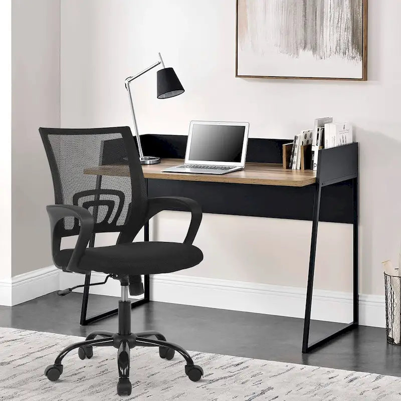 Chaise de bureau pivotante ergonomique, Noire, dossier en maille, hauteur réglable, 1 place