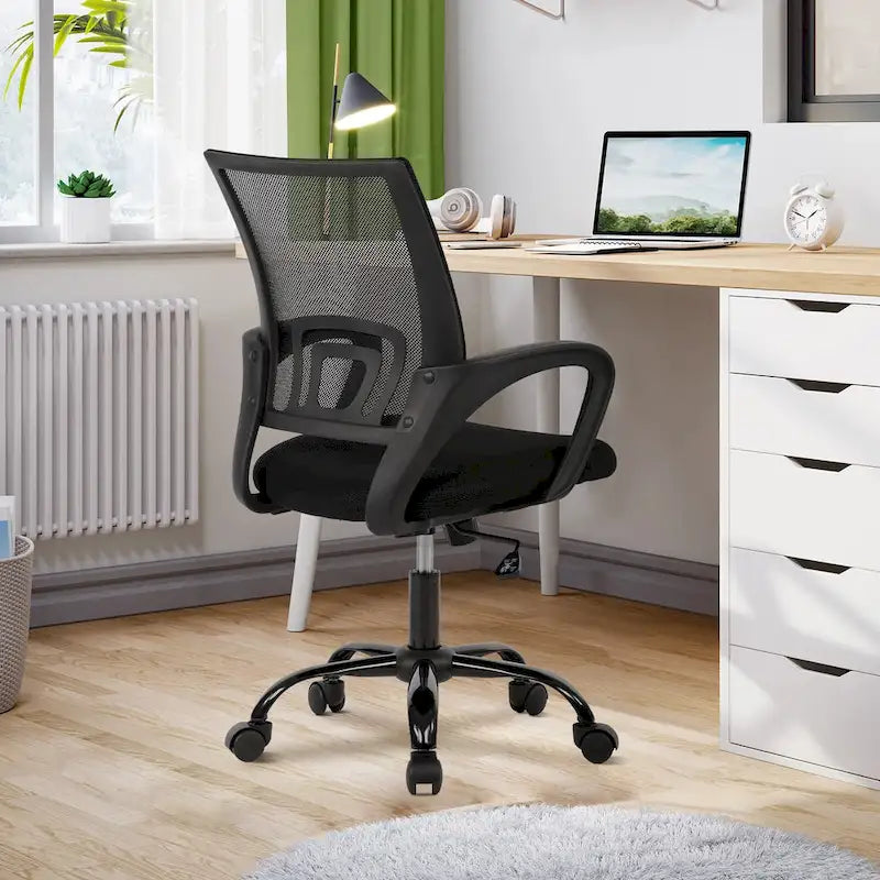 Chaise de bureau pivotante ergonomique, Noire, dossier en maille, hauteur réglable, 1 place