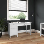 Bureau informatique 137 cm avec tiroirs, blanc pur, tiroir classeur, tablette coulissante pour clavier, contemporain