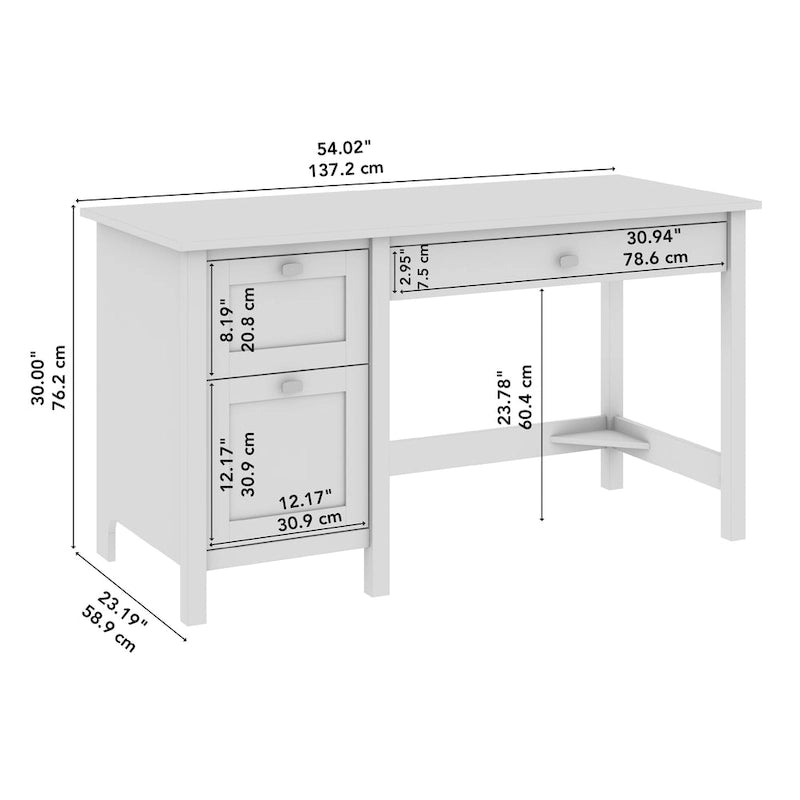 Bureau informatique 137 cm avec tiroirs, blanc pur, tiroir classeur, tablette coulissante pour clavier, contemporain