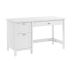 Bureau informatique 137 cm avec tiroirs, blanc pur, tiroir classeur, tablette coulissante pour clavier, contemporain