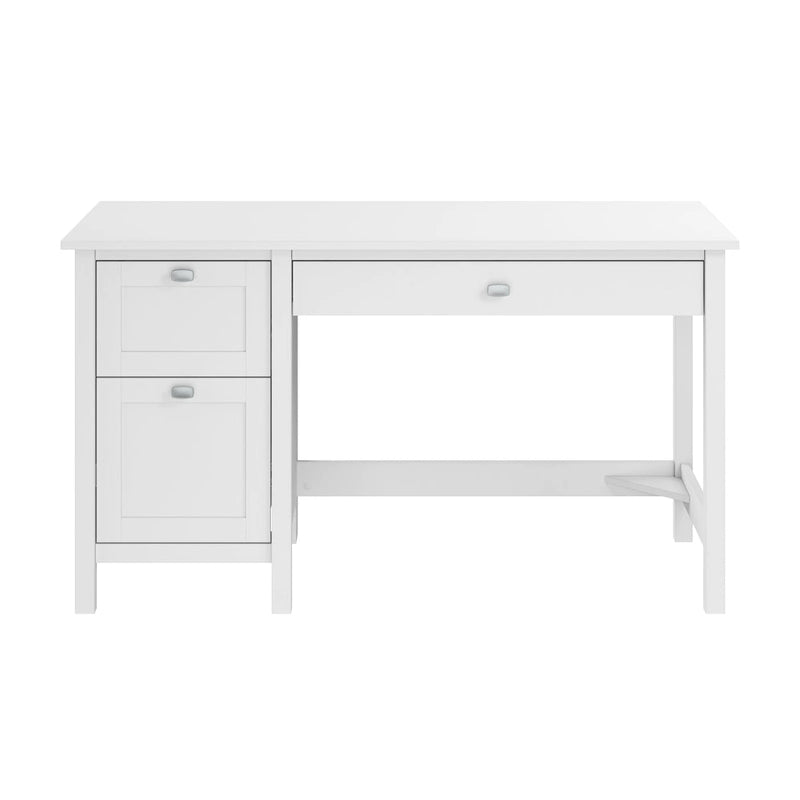 Bureau informatique 137 cm avec tiroirs, blanc pur, tiroir classeur, tablette coulissante pour clavier, contemporain