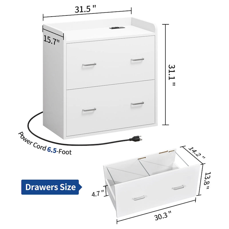 Classeur latéral à 2 tiroirs avec serrure, 80 cm (L) x 79 cm (H), cadre en métal, bureau à domicile