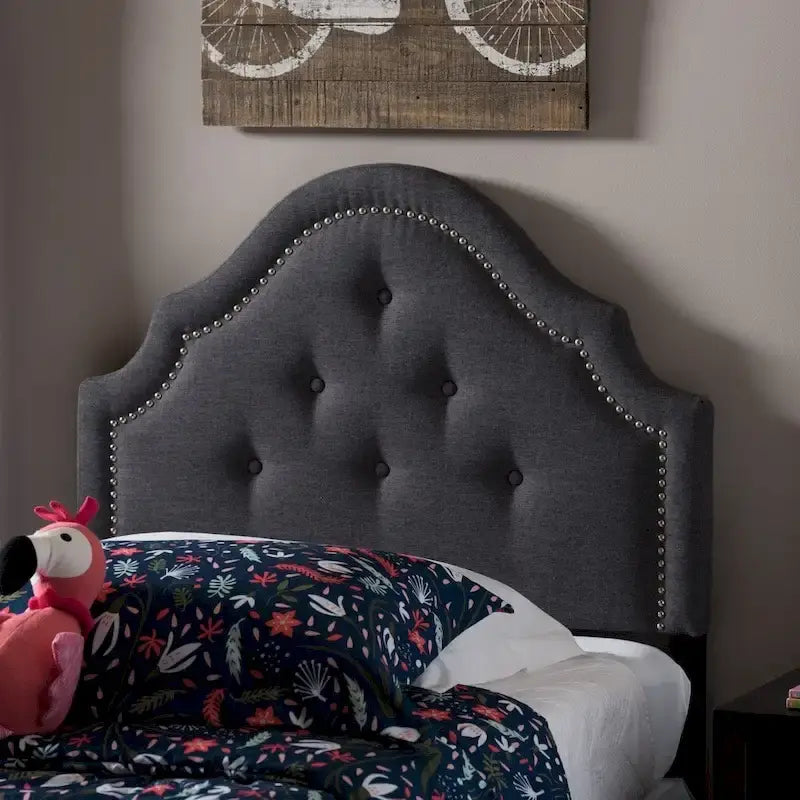 Tête de lit capitonnée pour lit double, découpe arquée, capitonnée, hauteur réglable, polyester