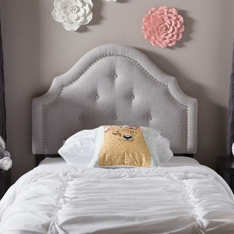 Tête de lit capitonnée pour lit double, découpe arquée, capitonnée, hauteur réglable, polyester