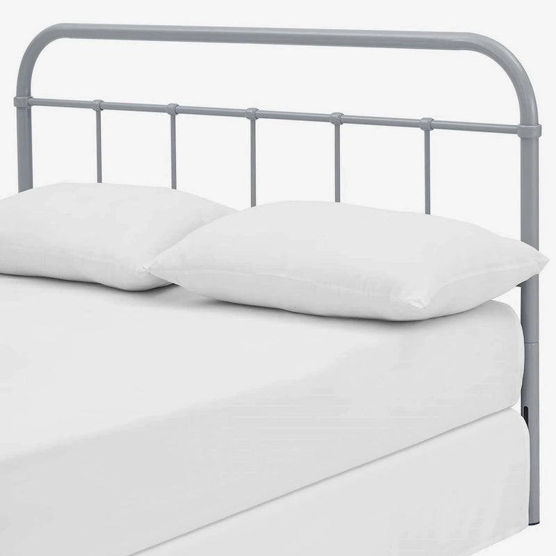 Tête de lit en métal King Size, détails à broches et coins arrondis, 77,5 po L x 40,5 po H, gris poudré