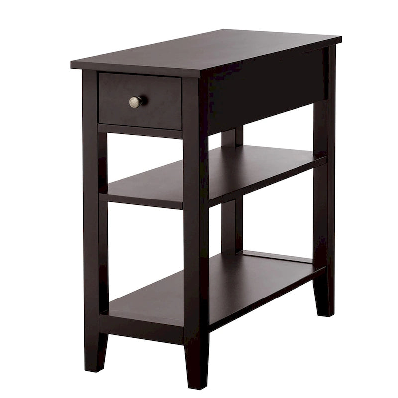 Table d'appoint à 3 niveaux avec 1 tiroir et 2 étagères, 61 cm (L) x 30,5 cm (l) x 62,2 cm (H), MDF, finition imperméable
