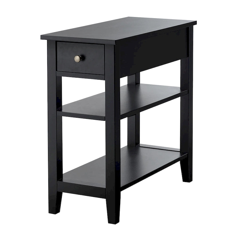 Table d'appoint à 3 niveaux avec 1 tiroir et 2 étagères, 61 cm (L) x 30,5 cm (l) x 62,2 cm (H), MDF, finition imperméable